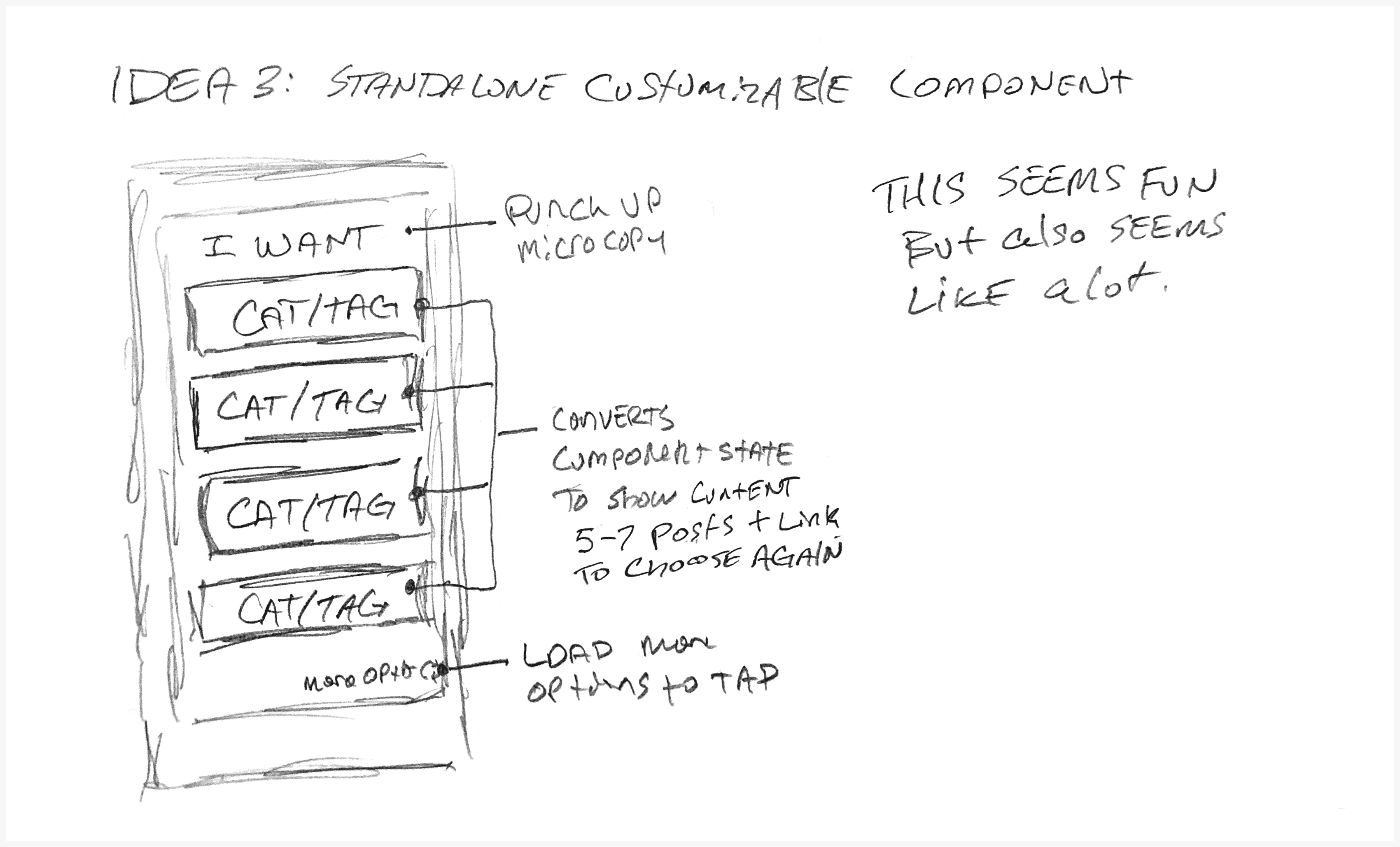 A sketch for a custom content experience with user selectable options