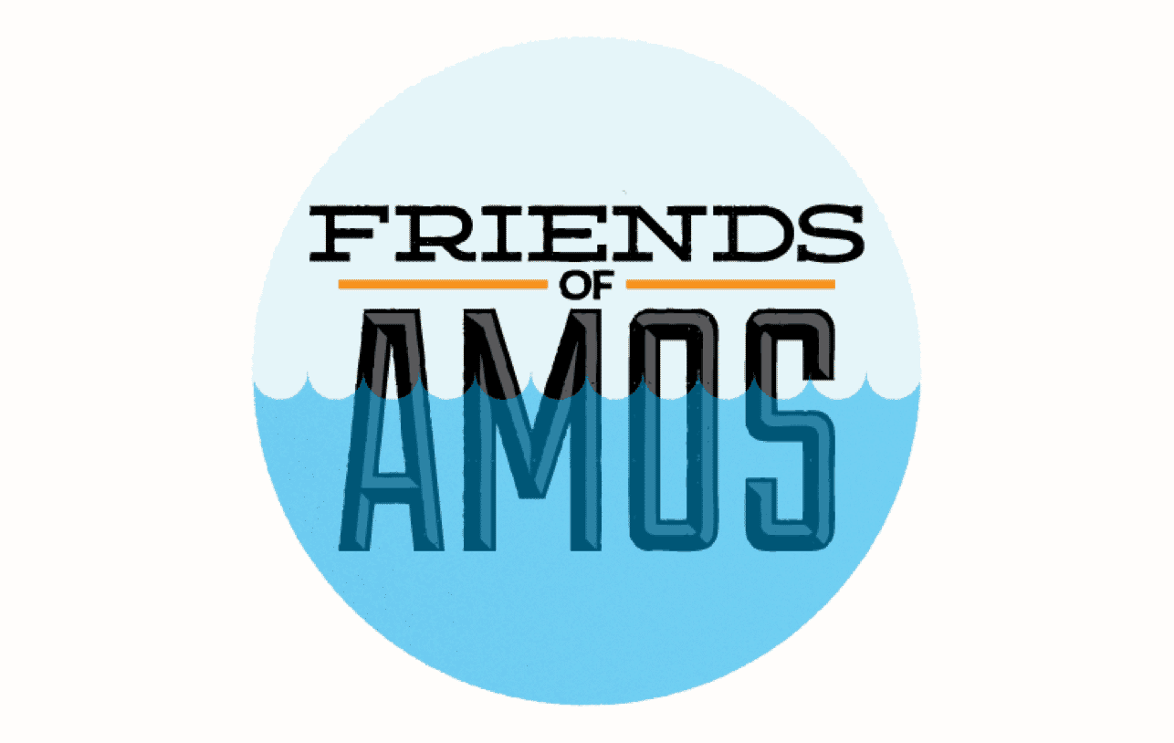 The words 'Friends of Amos' partially submerged in water